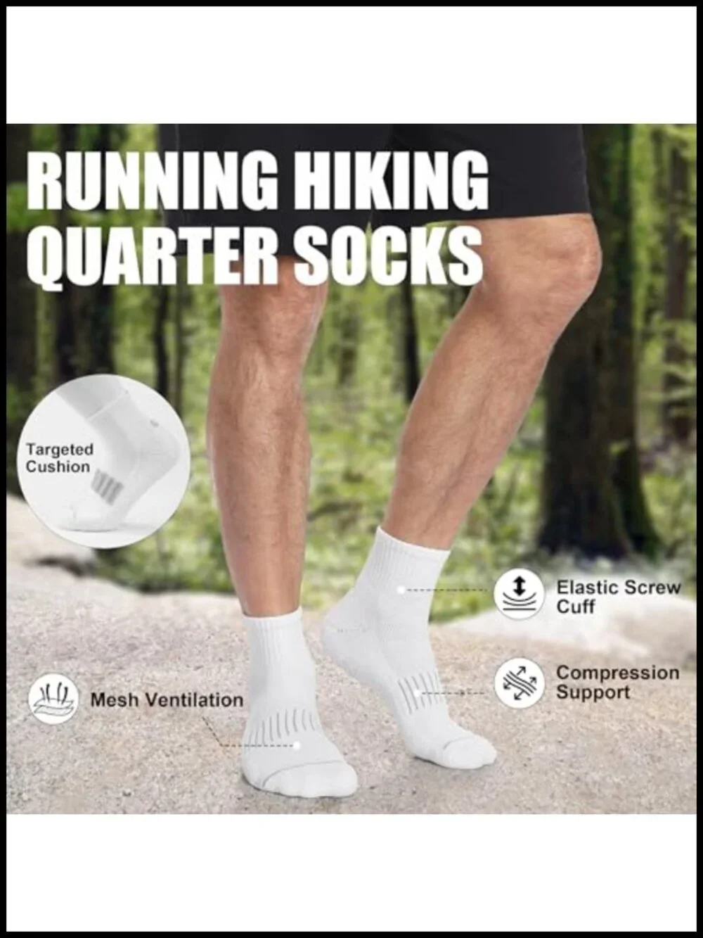 Merino Wool Quarter Socks for Men Women, Hiking Running, Cushioned Compression,